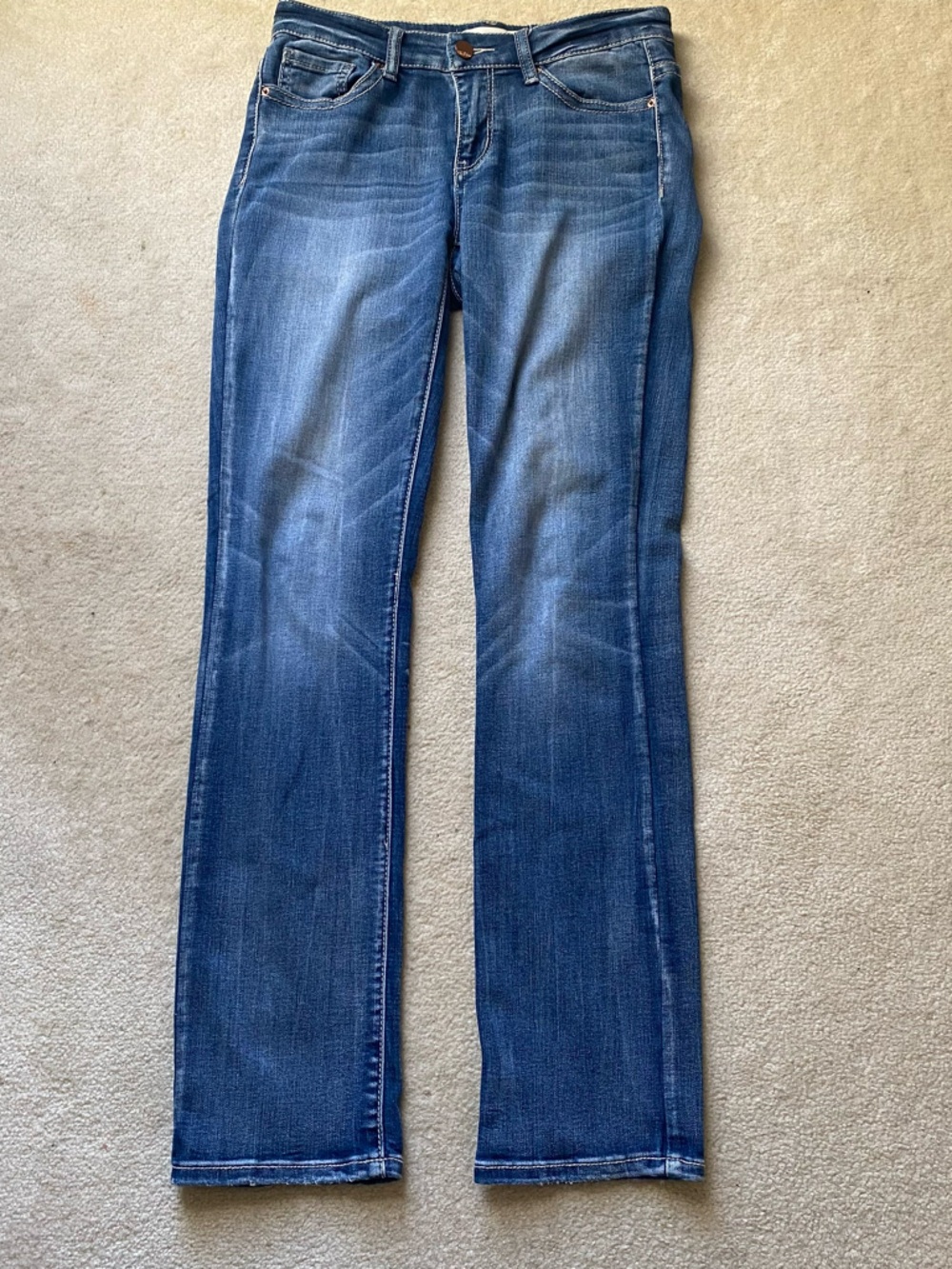 BKE Payton Universal Fit Mid-Rise Straight Leg Blue Jeans Distressed 26x31.5